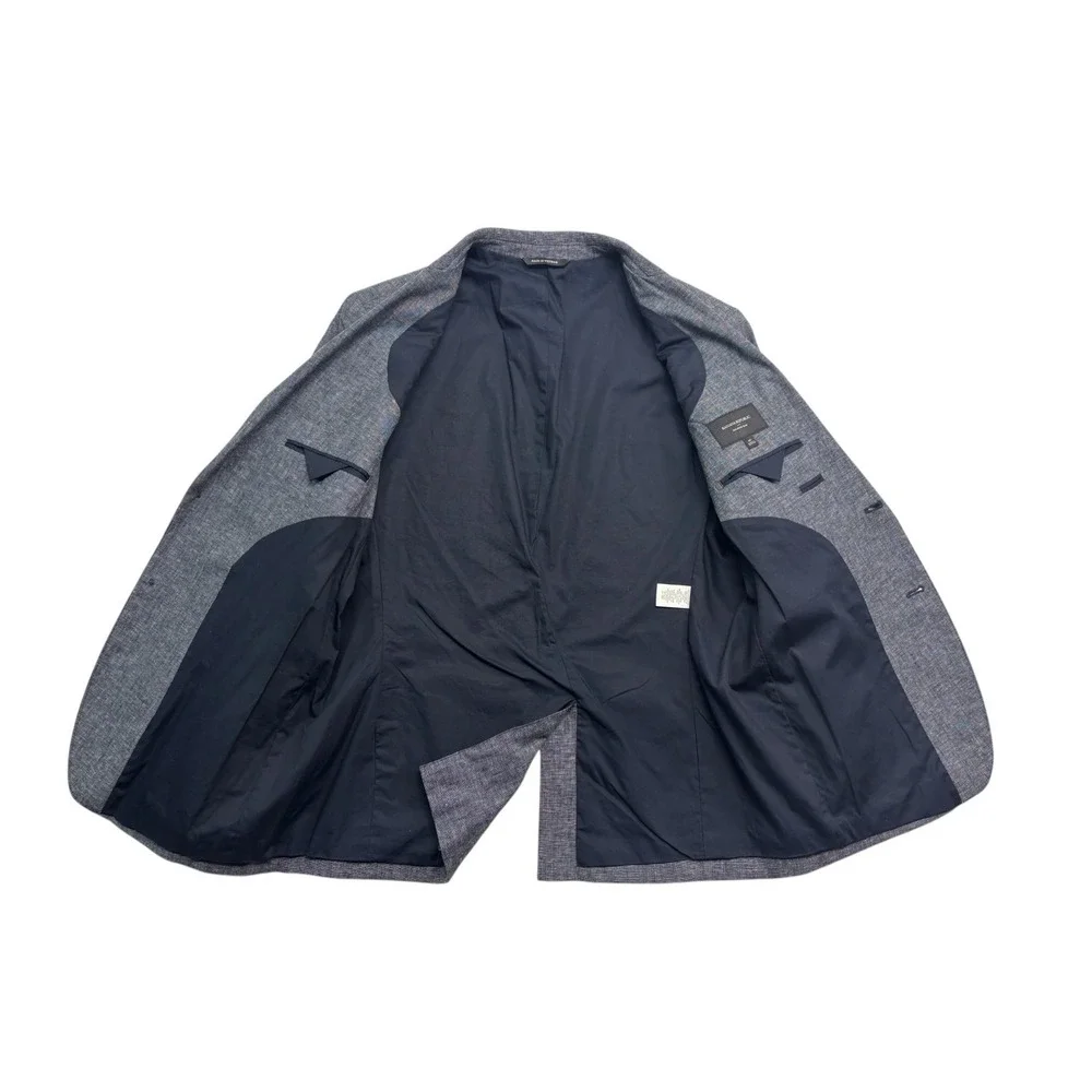 Banana Republic 46R Navy Blue Chambray Linen Cotton Blazer Jacket Sport Coat